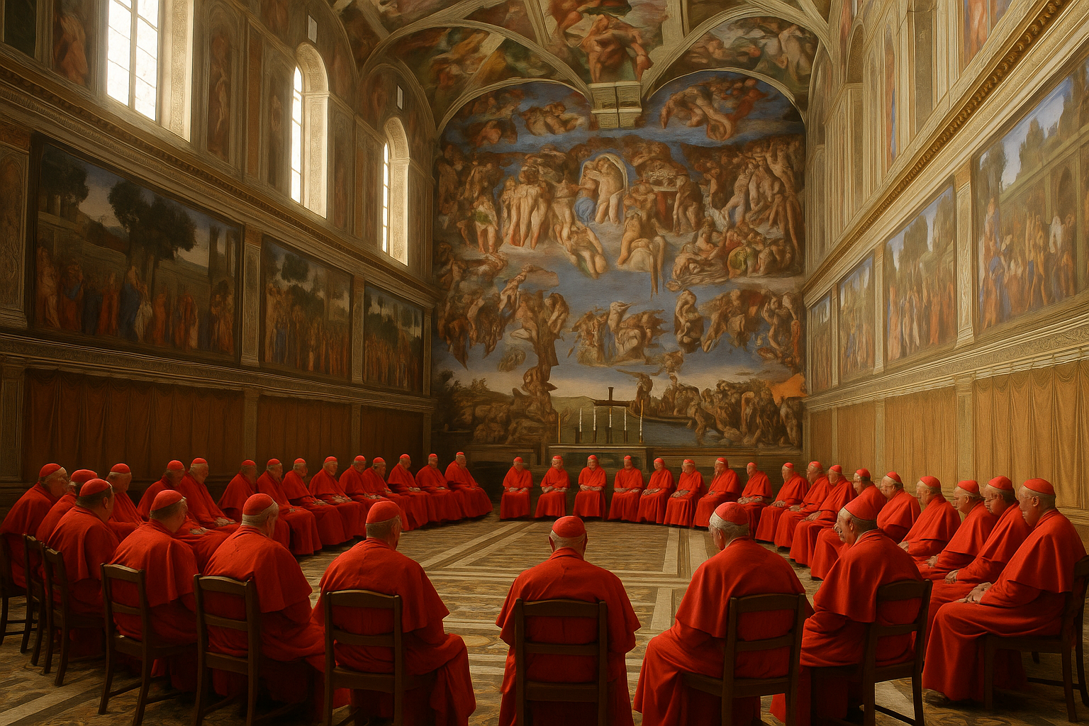 Cardinali riuniti nella Cappella Sistina per l’elezione del Papa